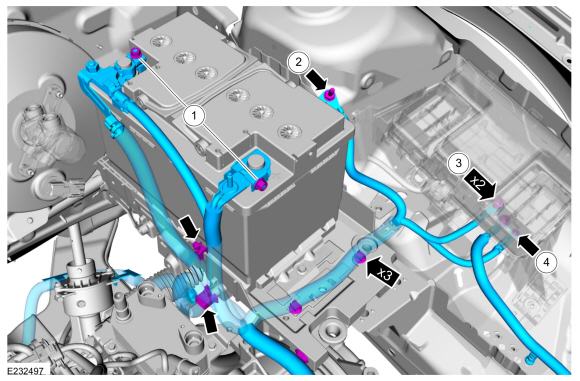 Ford Fusion. Battery Cables - 1.5L EcoBoost (118kW/160PS) – I4. Removal and Installation