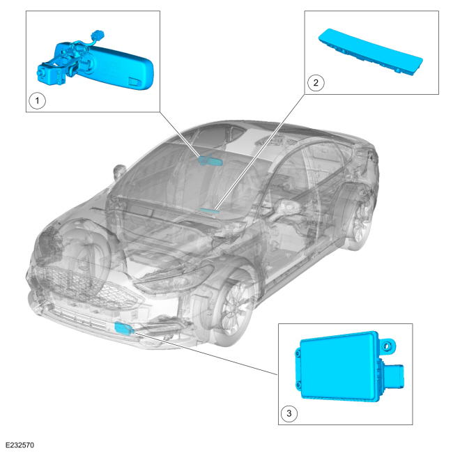 Ford Fusion. Collision Warning and Collision Avoidance System - Component Location. Description and Operation