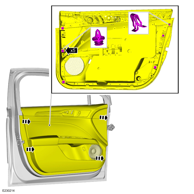 Ford Fusion. Front Door Trim Panel. Removal and Installation