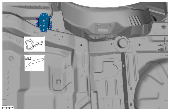 Ford Fusion. Rear Floor Panel Reinforcement. Removal and Installation