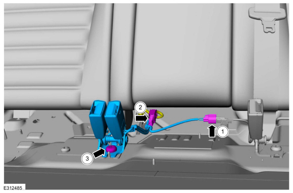 Ford Fusion. Rear Seatbelt Buckle RH and Center. Removal and Installation