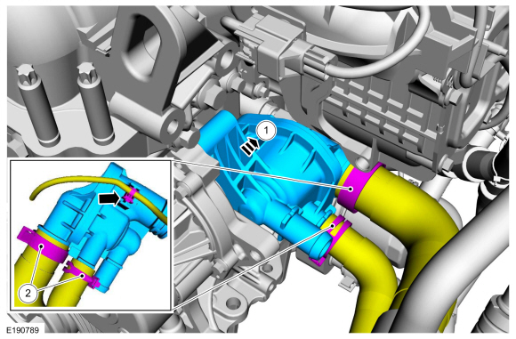 Ford Fusion. Thermostat Housing. Removal and Installation