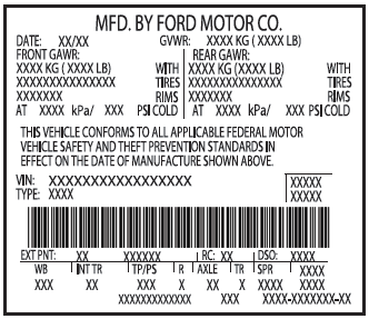 Ford Fusion. Vehicle Certification Label. Transmission Code Designation
